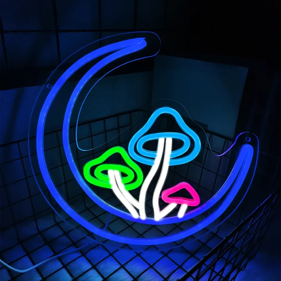 USB LED Light Up Moon Mushroom Neon Sign
